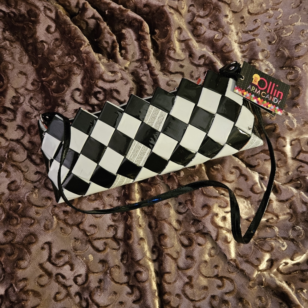 Checkered Shoulder Bag with Black Strap